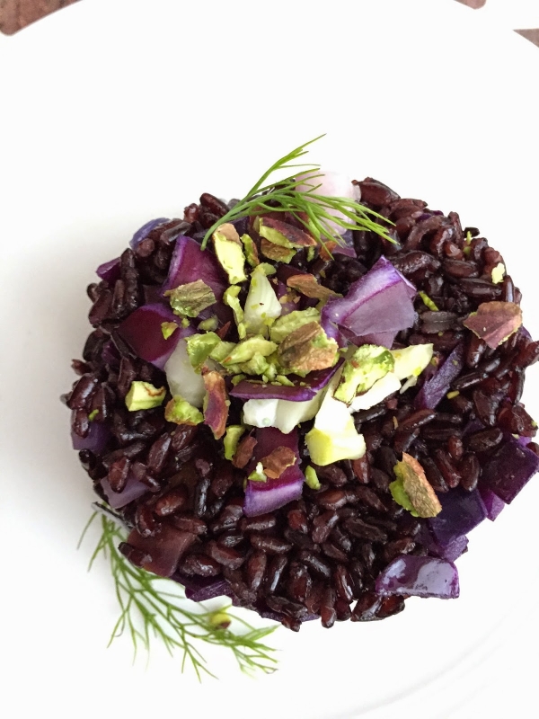 Risotto al cavolo,noci pecan e pistacchi di Bronte