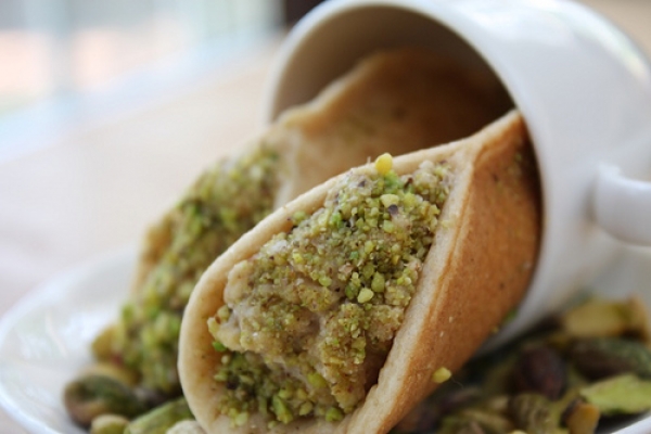 Pistachio from Bronte and fruit stuffed blinis