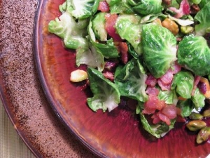 Sauteed brussels sprouts with lemon and pistachios