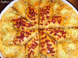 Baklava christmas star with pistachio and dried cranberries